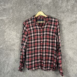 Tommy Hilfiger Shirt Womens Small Red Flannel Long Sleeve Button Up Collared Top